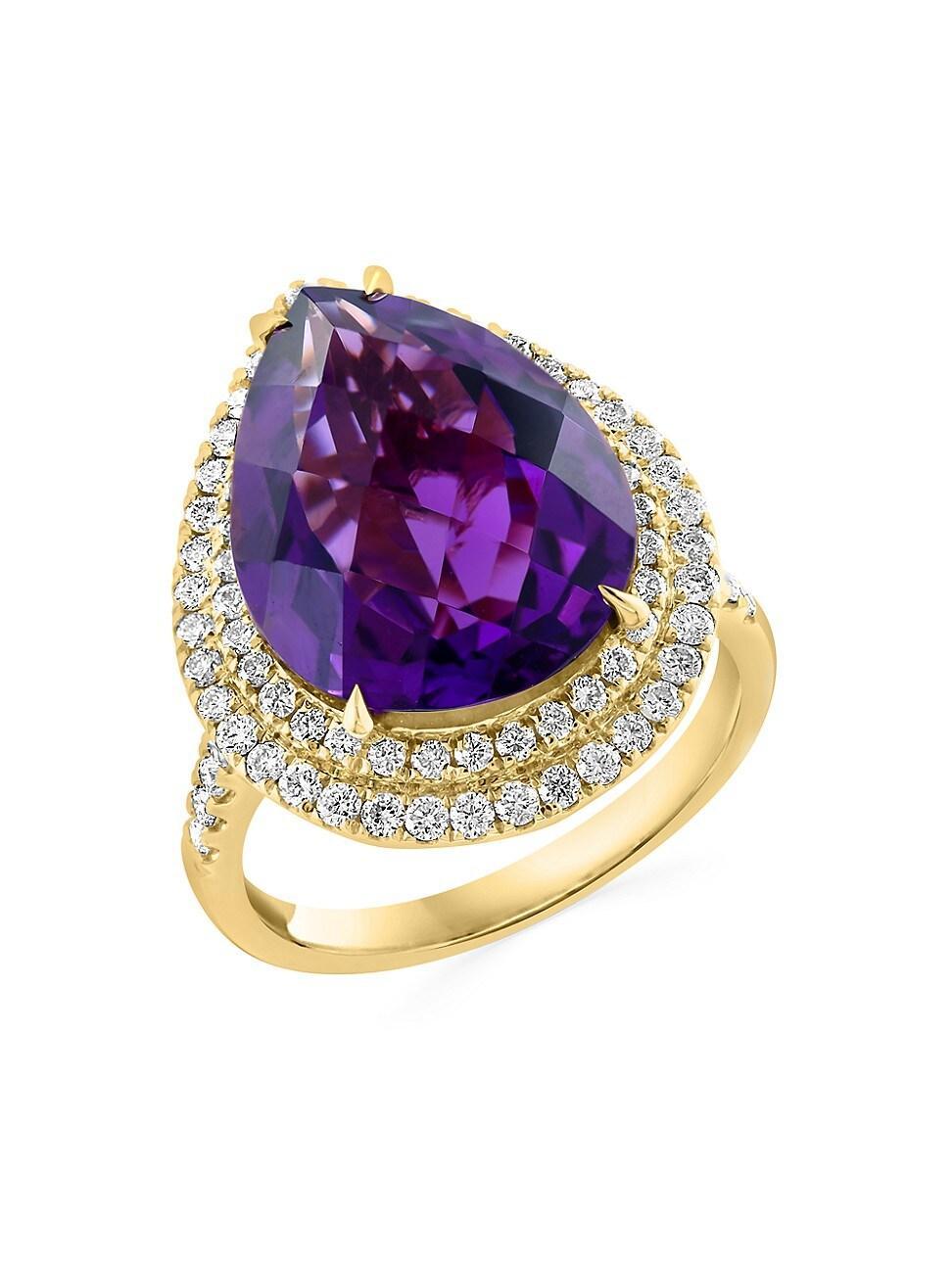 Womens 14K Yellow Gold, Amethyst & 0.79 TCW Diamond Halo Ring Product Image