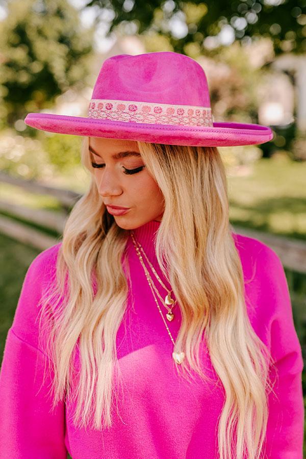 Posh Moment Faux Suede Fedora in Pink Product Image