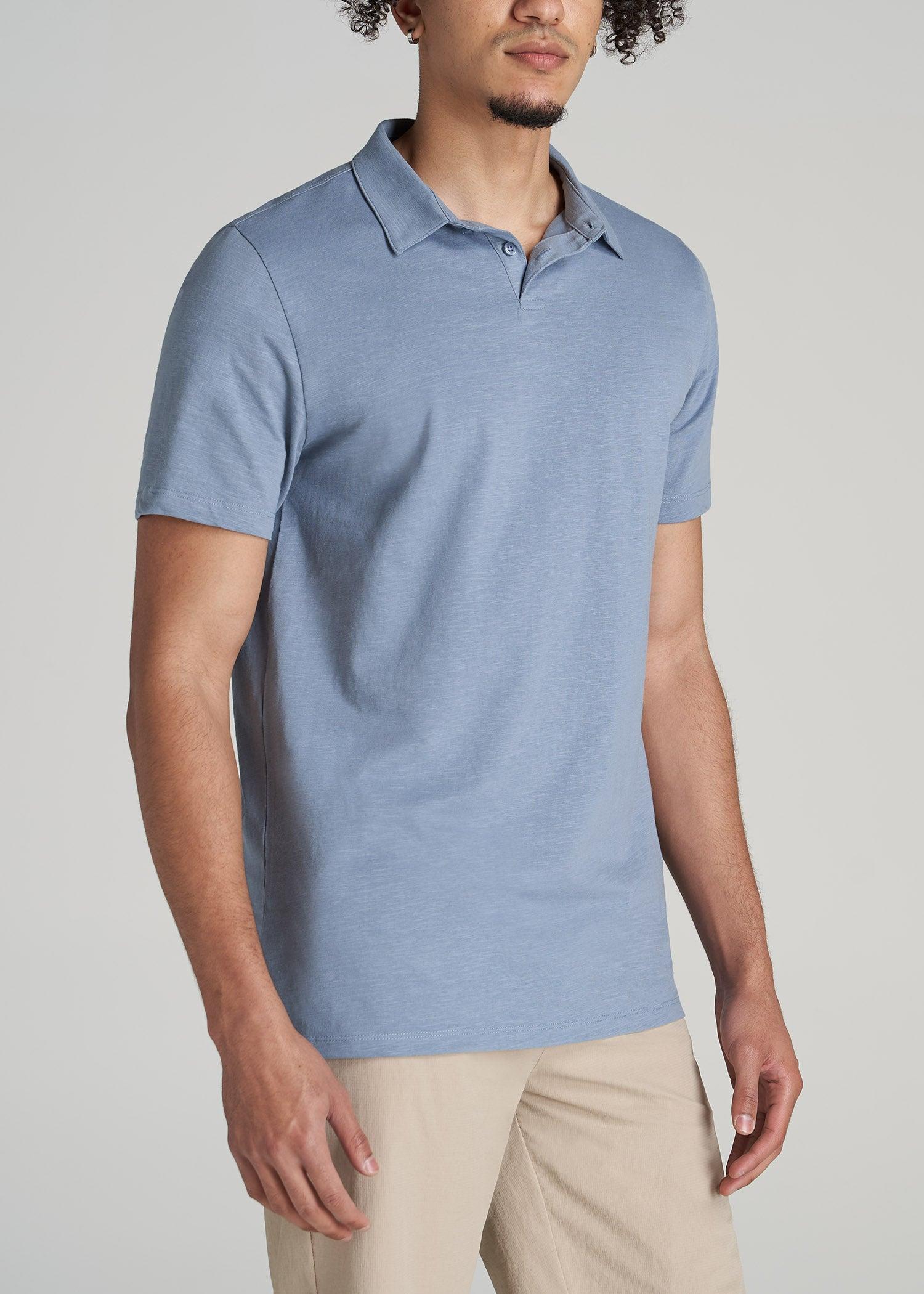 Slub Self Collar Tall Polo Shirt in Chambray Male Product Image