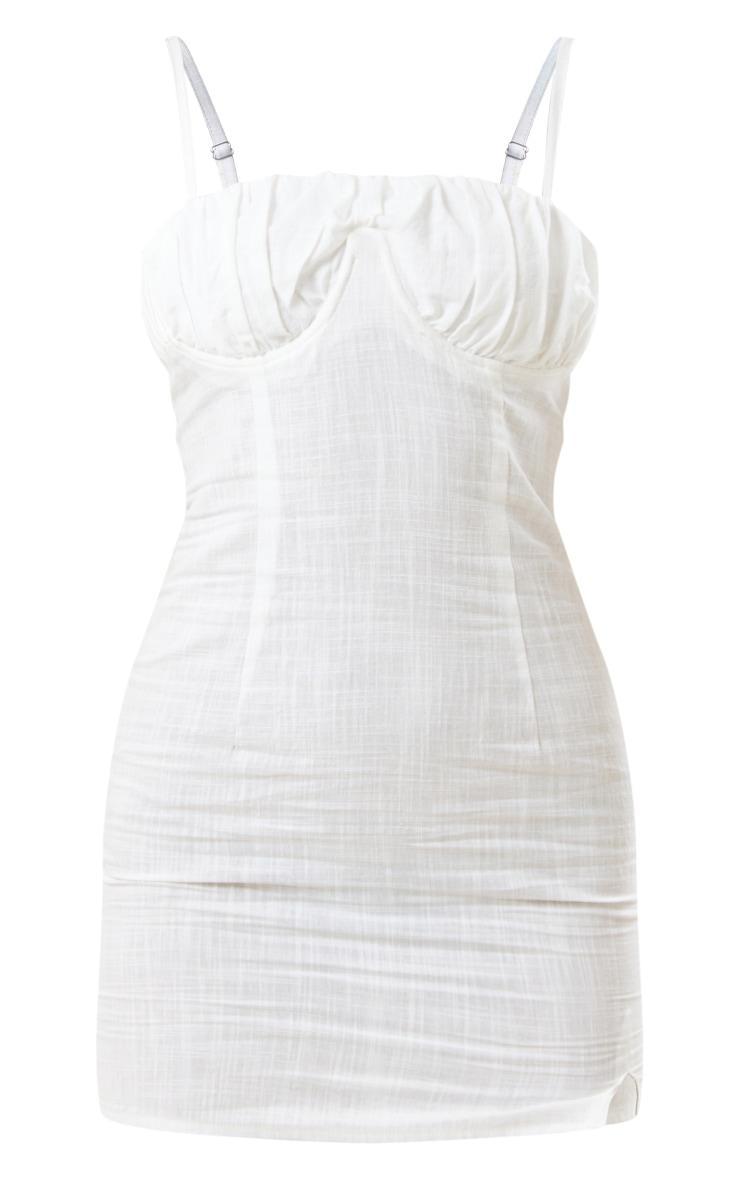 White Linen Look Underwired Bust Detail Strappy Bodycon Dress Product Image