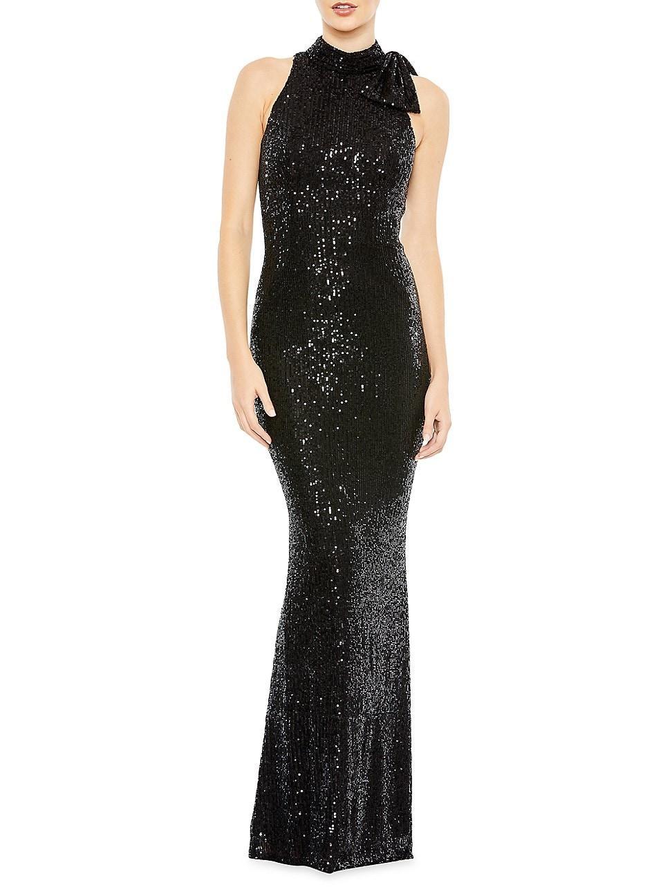 Mac Duggal Womens Womens Ieena Sequined Soft Tie Halter Neck Column Gown Product Image