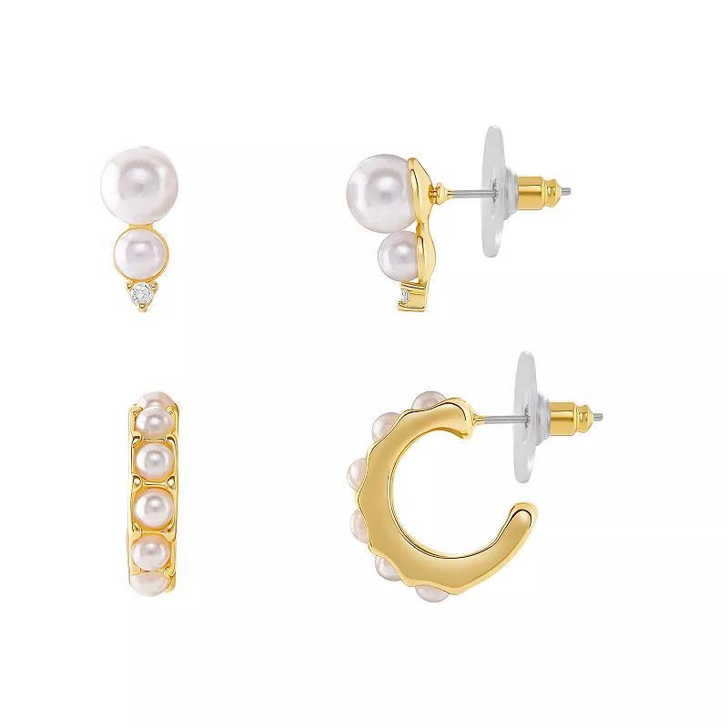 Emberly Gold Tone Simulated Pearl Duo Stud and C-Hoop Earrings Set, Womens, Yellow Product Image