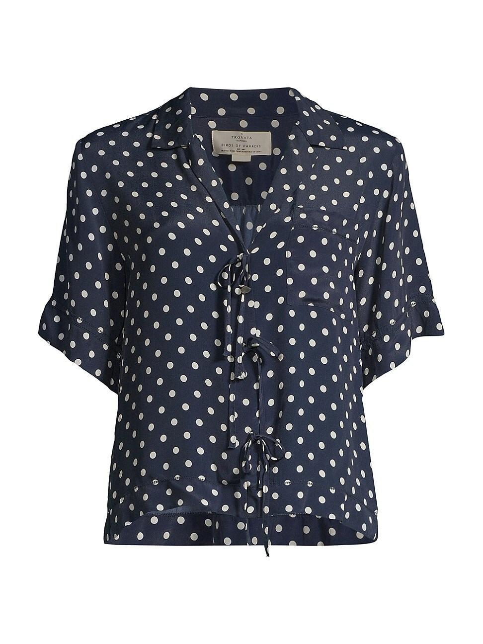 Womens Inez Tie-Front Polka Dot Silk-Blend Shirt Product Image