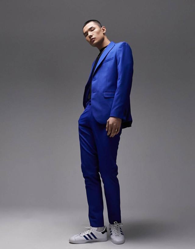 Topman Premium slim suit pants in blue  Product Image