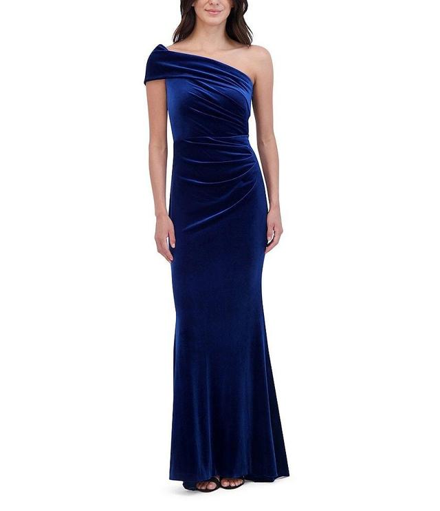 Eliza J Velvet Off The Shoulder One Short Sleeve Side Pleat Fit And Flare Gown Product Image