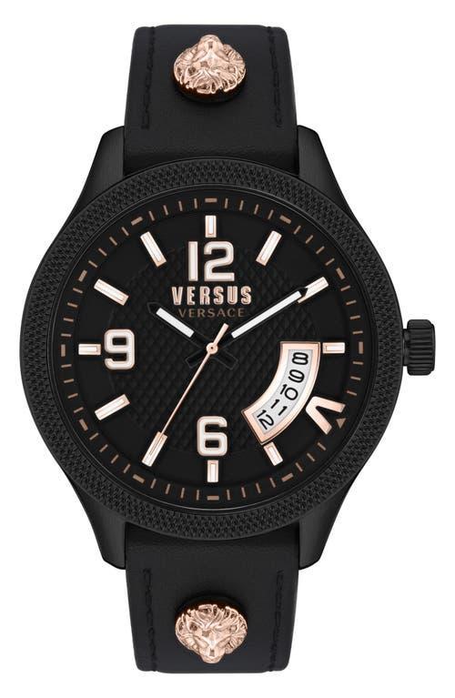 Versus Versace Mens Reale Three Hand Date Black Leather Watch 44mm - Black Product Image