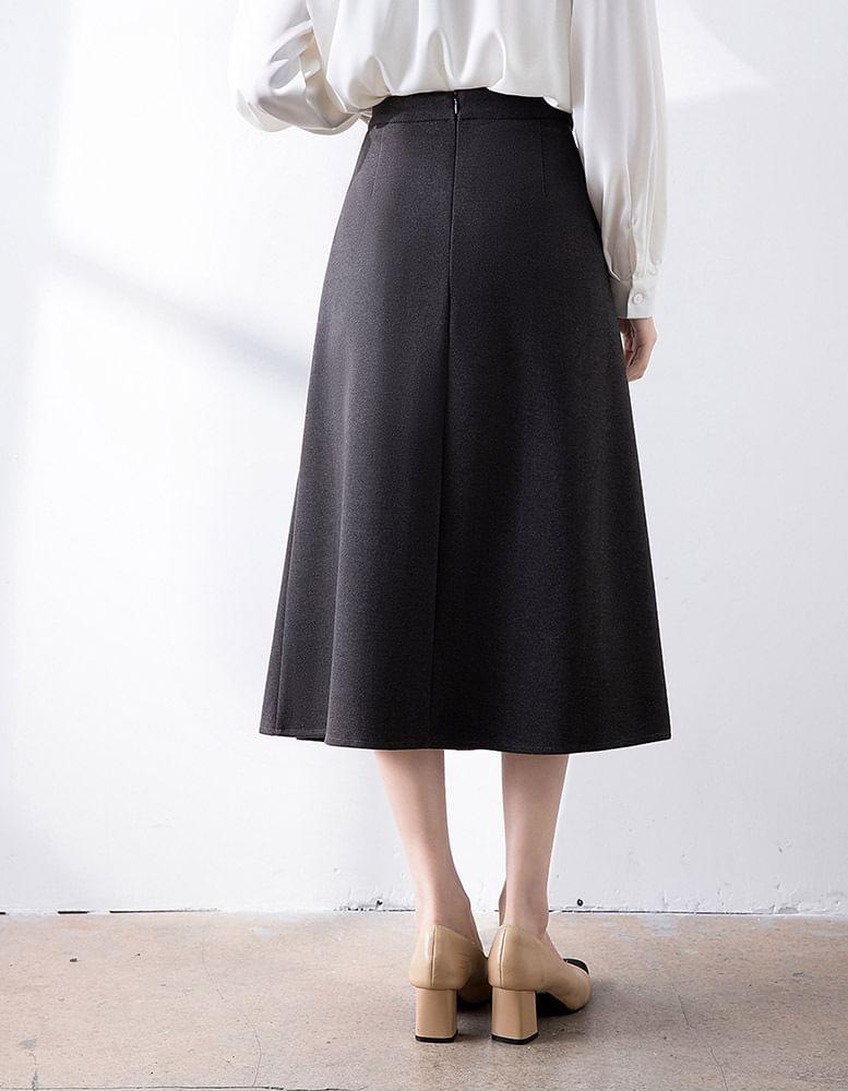 High Rise Plain Accordion Pleated Midi A-Line Skirt Product Image