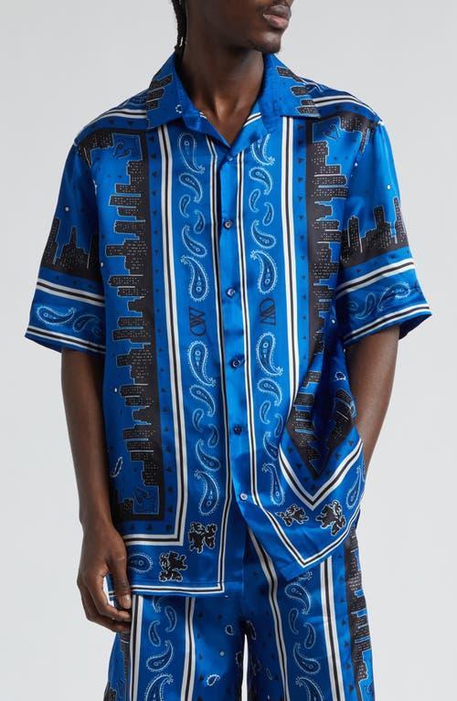 Off-White Bandana Short Sleeve Satin Button-Up Bowling Shirt Product Image