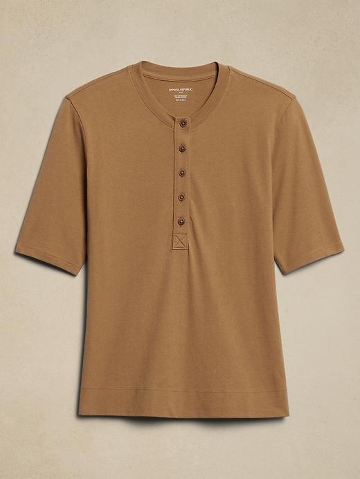 Elbow-Sleeve Cotton Henley Product Image