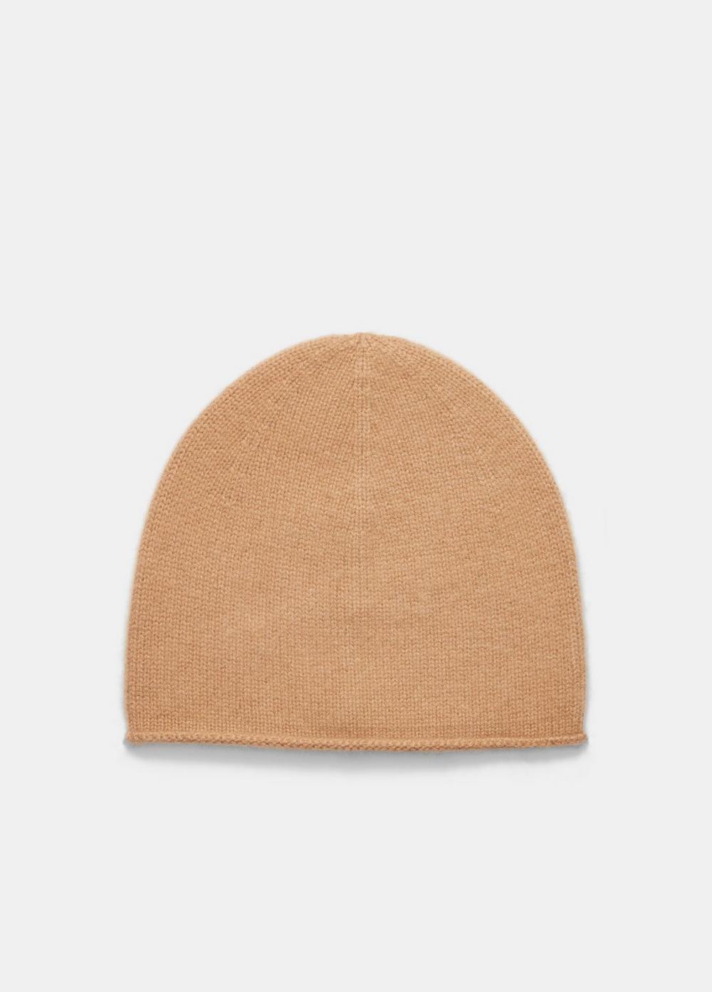 Womens Plush Cashmere Rolled-Edge Beanie, Camel Vince product image