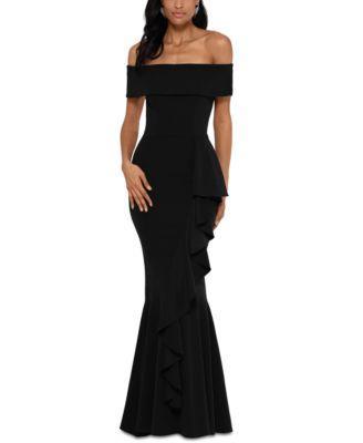 Betsy  Adam Petite Size Off-the-Shoulder Ruffled Scuba Crepe Maxi Dress Product Image