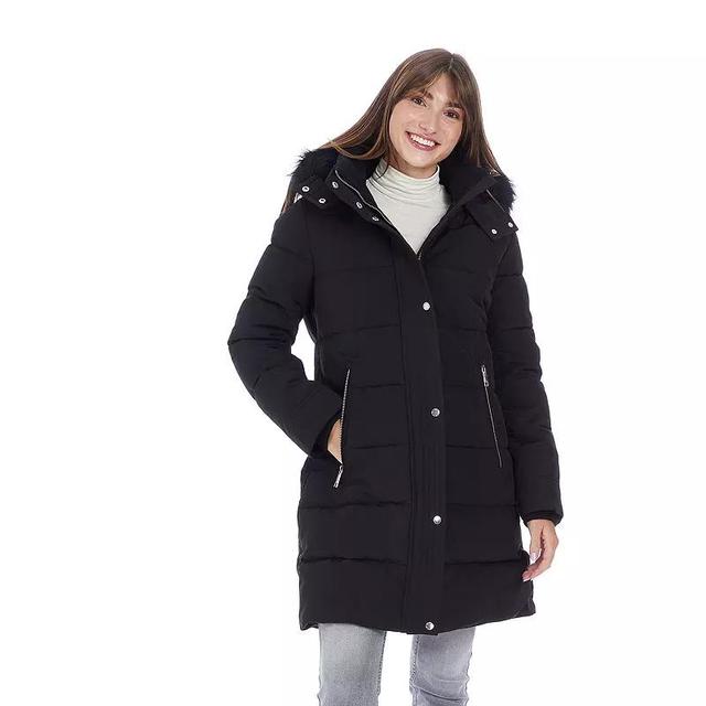 Womens Nine West Quilted Heavyweight Faux-Fur Trim Hooded Puffer Jacket Product Image