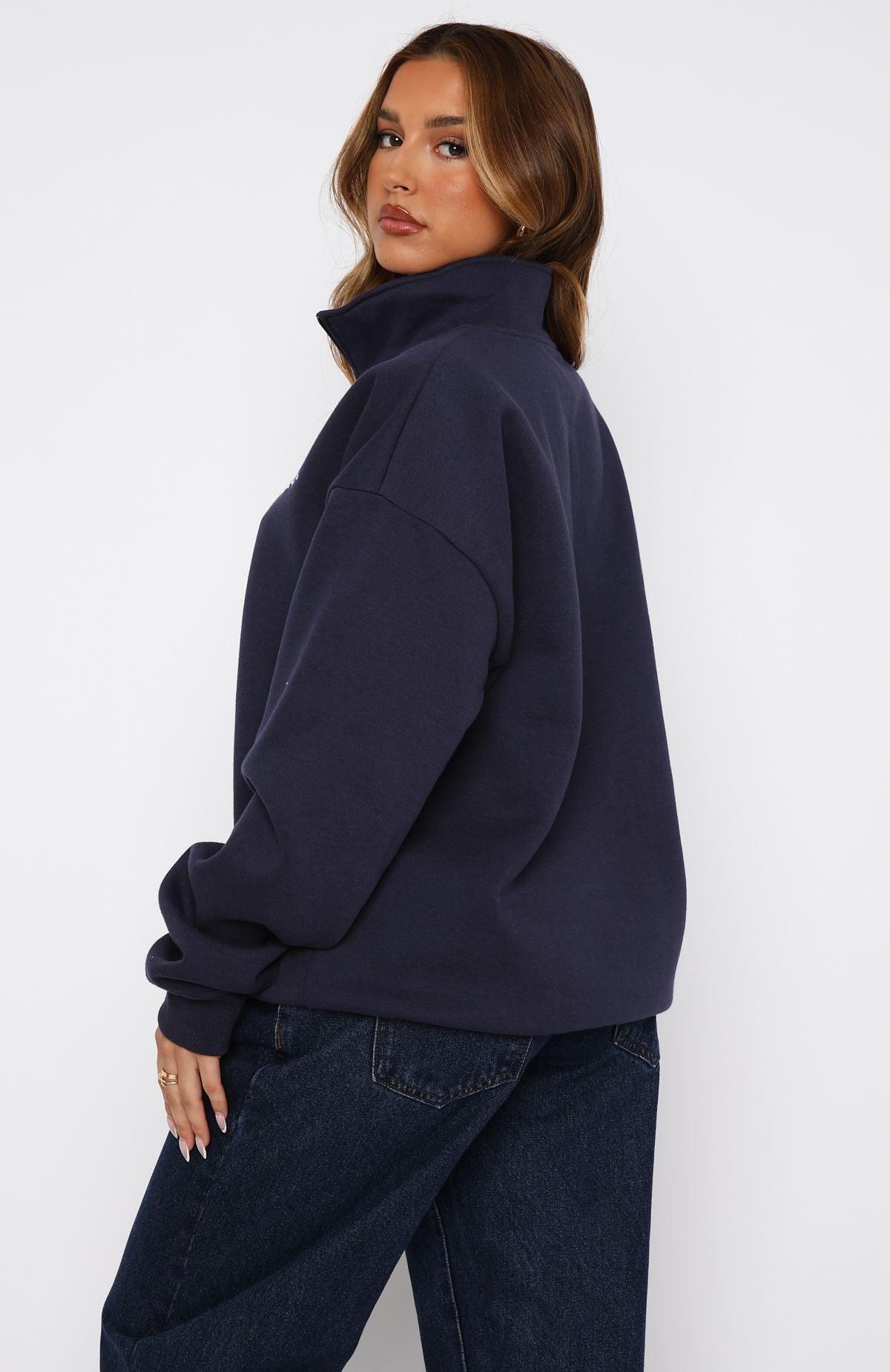 Like No One Else Zip Front Sweater Navy Product Image