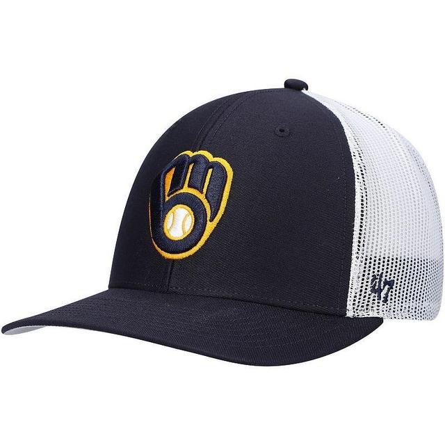 Mens 47 /White Milwaukee Brewers Primary Logo Trucker Snapback Hat, Blue Product Image