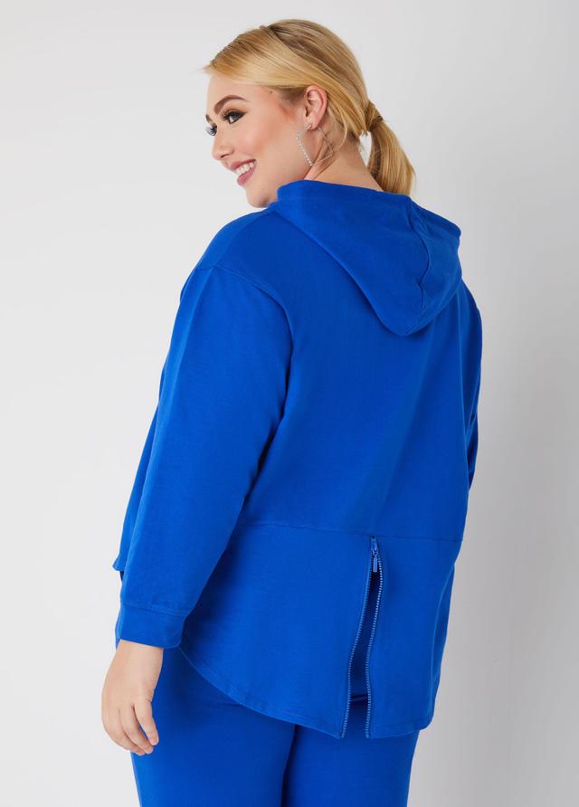 Plus Size Zip Detailed Hi Low Hoodie Ashley Stewart Product Image