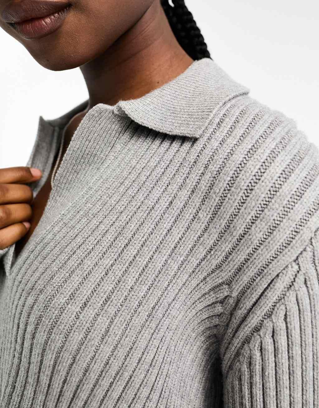 Weekday Halima open neck knit sweater in gray melange Product Image