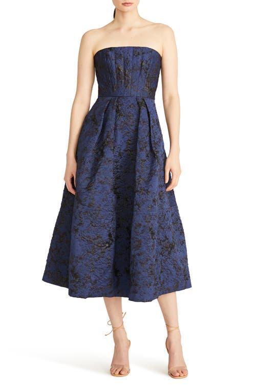 ML Monique Lhuillier Isabel Metallic Jacquard Strapless Midi Fit & Flare Dress Product Image