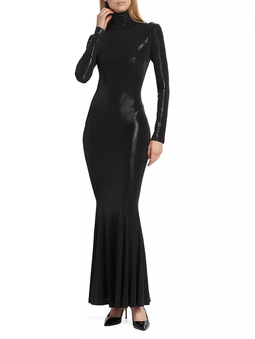 Coated Turtleneck Fishtail Gown Product Image