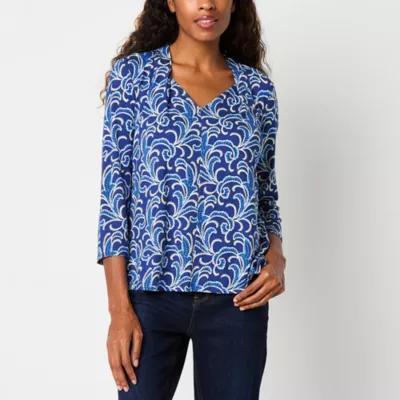 Liz Claiborne Womens V Neck 3/4 Sleeve Blouse Product Image