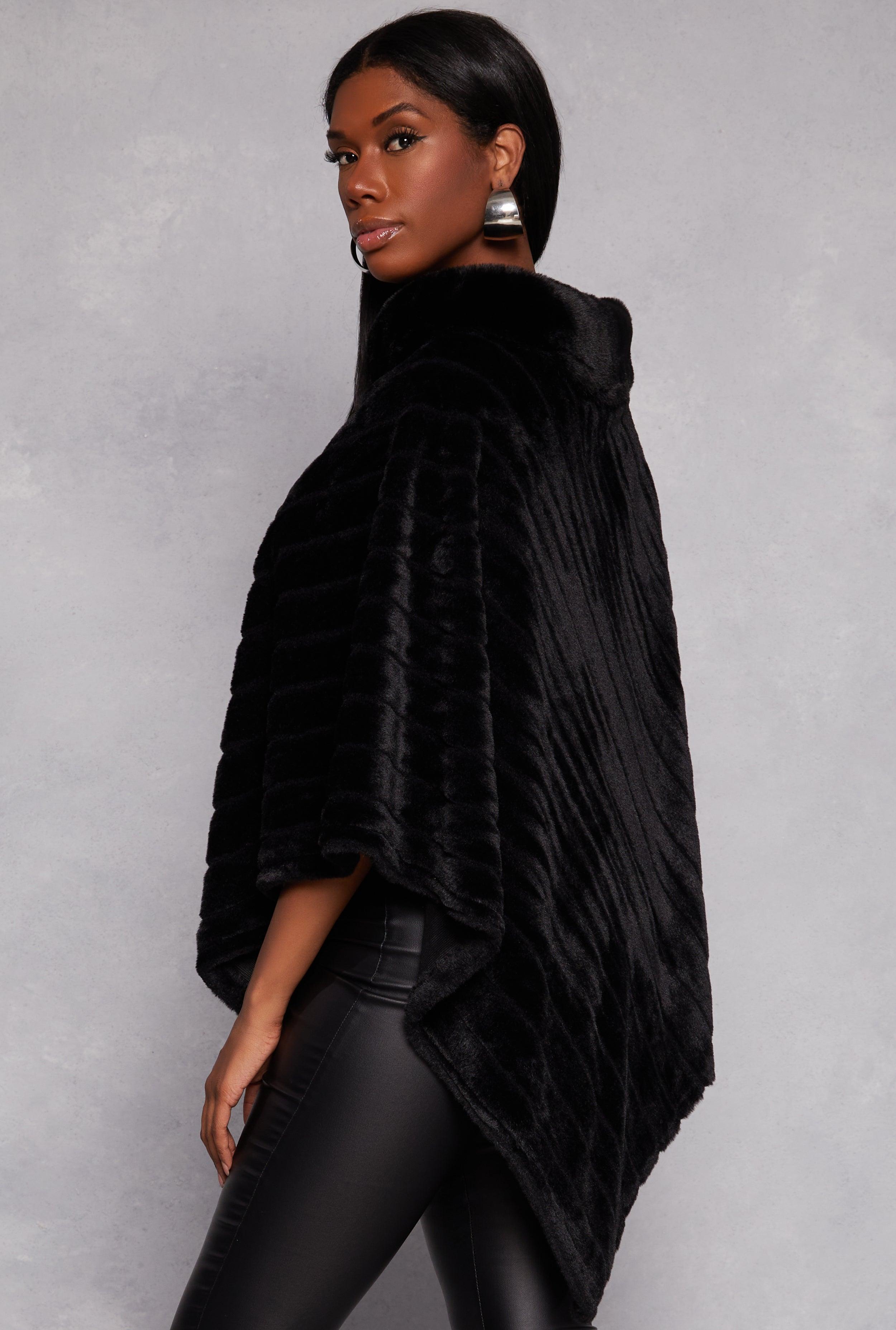 Faux Fur Funnel Neck Poncho Female Product Image