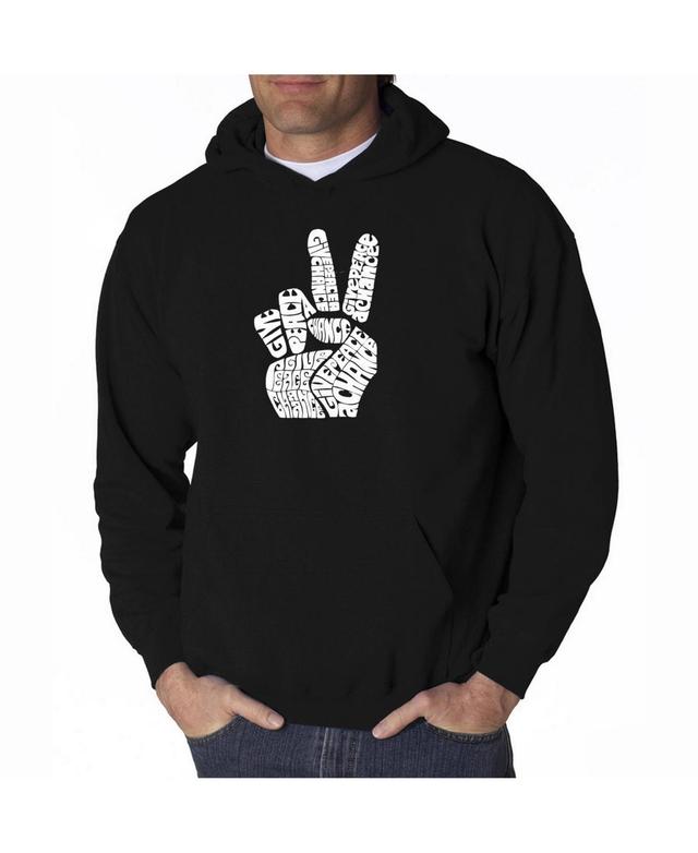 La Pop Art Mens Word Art Hooded Sweatshirt - Peace Fingers Product Image