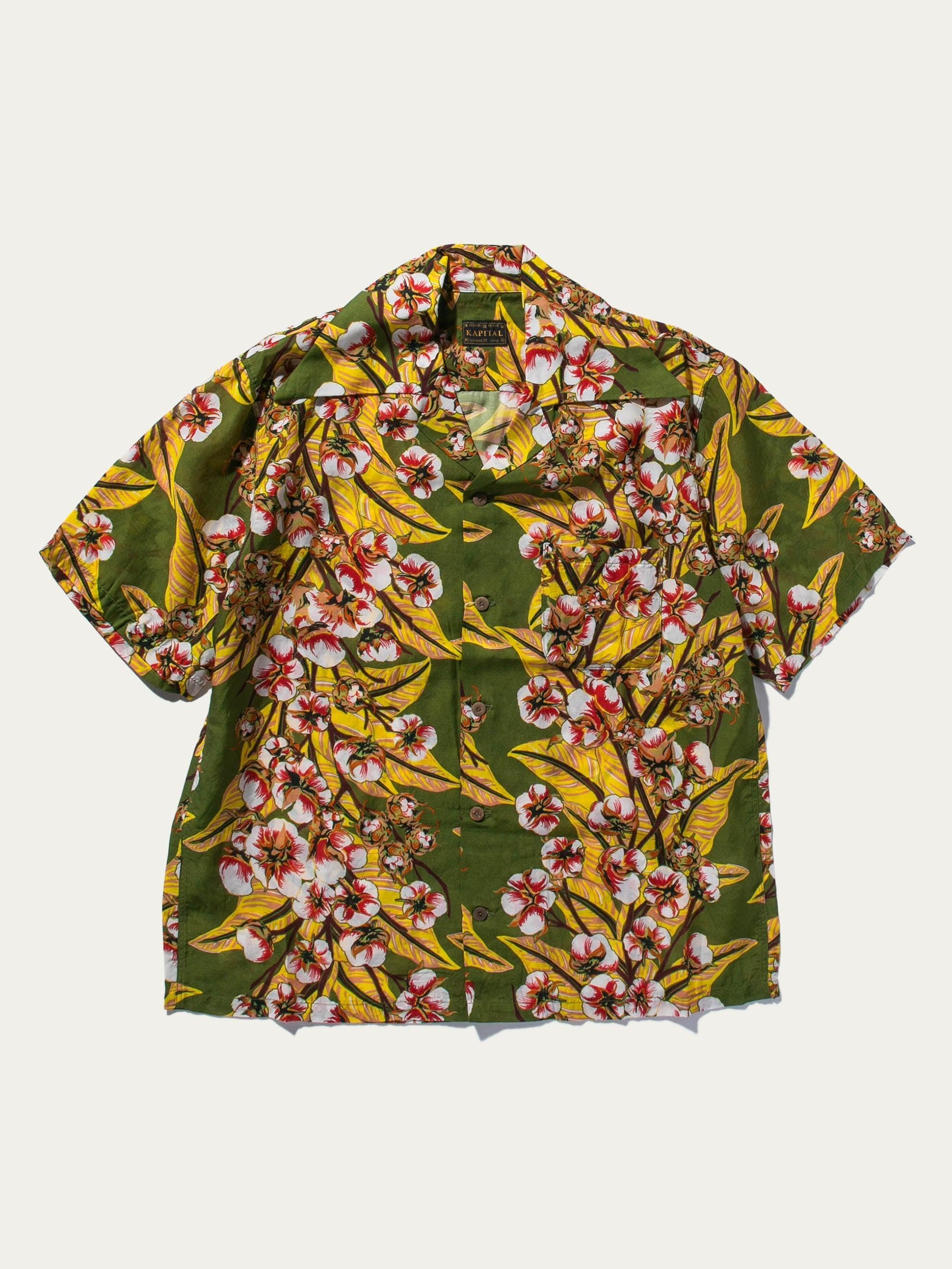 Silk Rayon Cotton-Flower WRANGLE Collar Aloha (Dark Green) Product Image