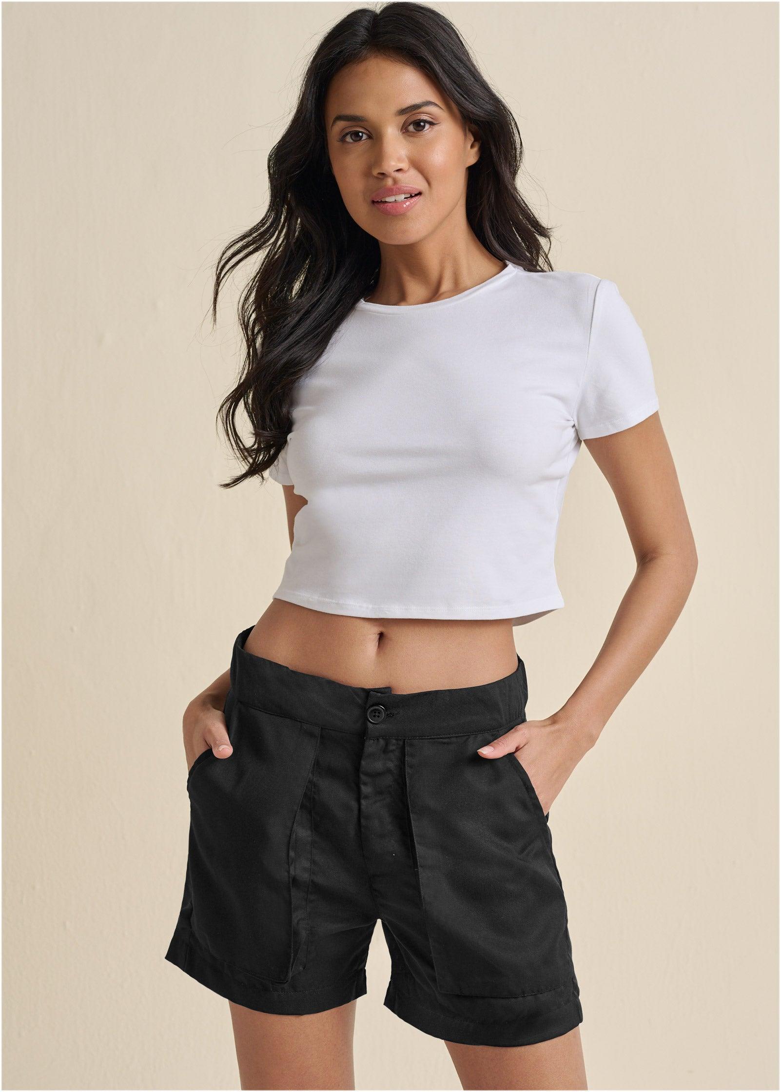 High-Waist Walking Shorts - Black Product Image