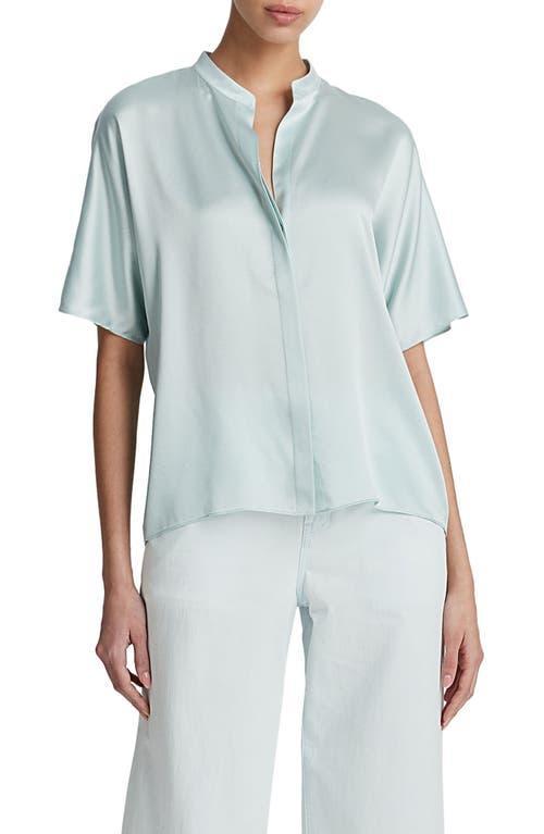 Short-Sleeve Dolman Button-Front Silk Blouse Product Image