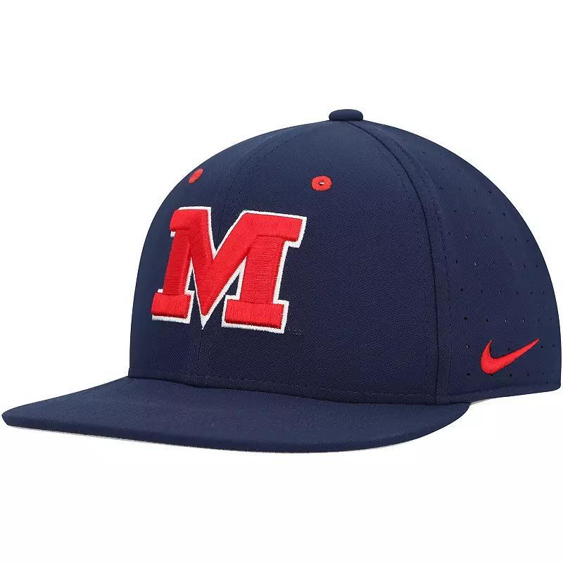 Mens Nike Ole Miss Rebels Aero True Baseball Performance Fitted Hat Blue Product Image