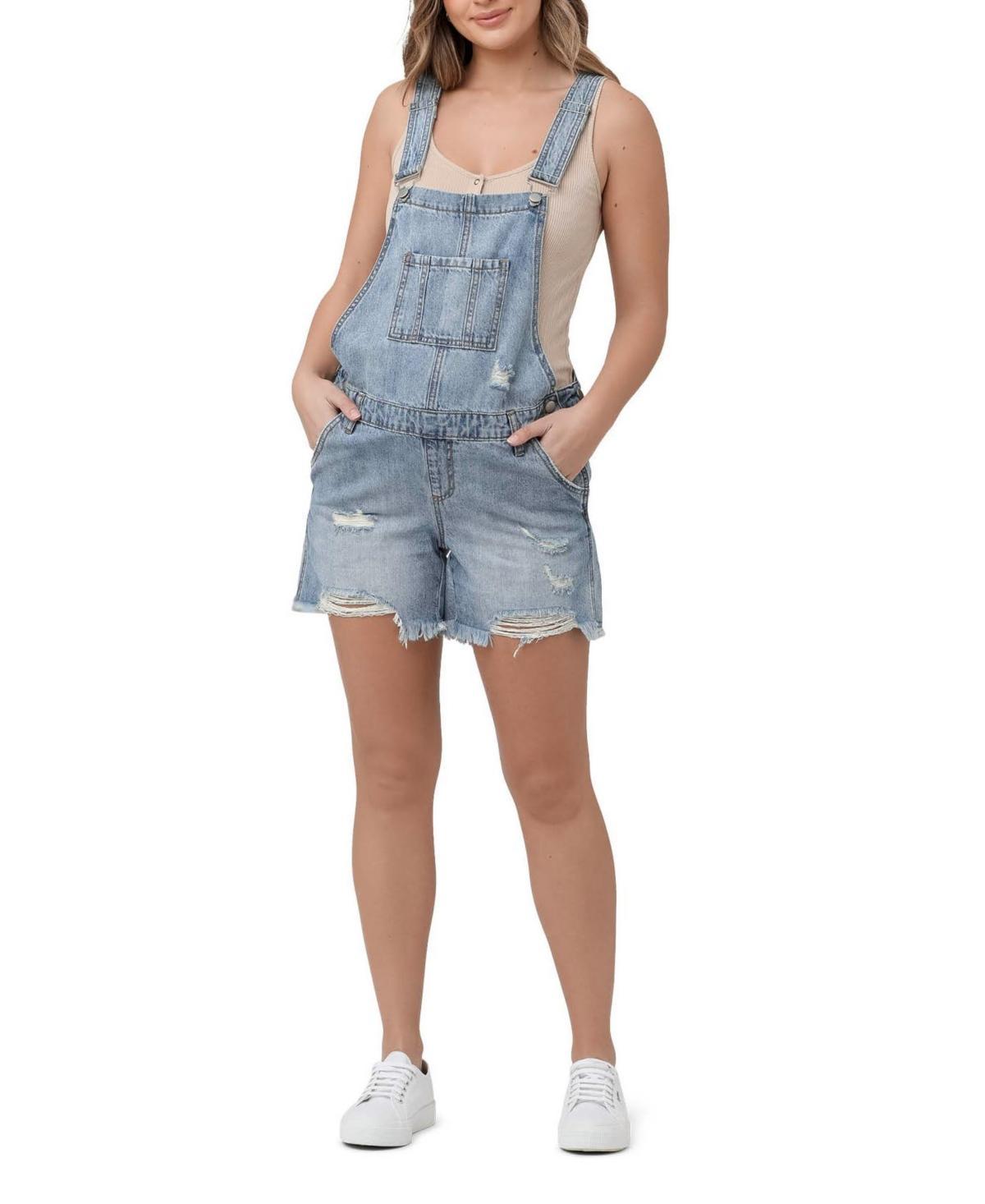 Ripe Maternity Women's Denim Short Overalls Pale Blue, Medium Product Image