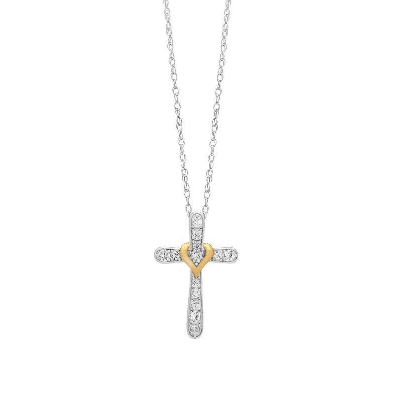 Love Always Sterling Silver Lab-Created White Sapphire Cross Pendant Necklace, Womens Product Image