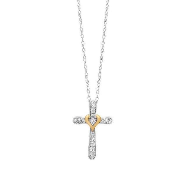 Love Always Sterling Silver Lab-Created White Sapphire Cross Pendant Necklace, Womens Product Image