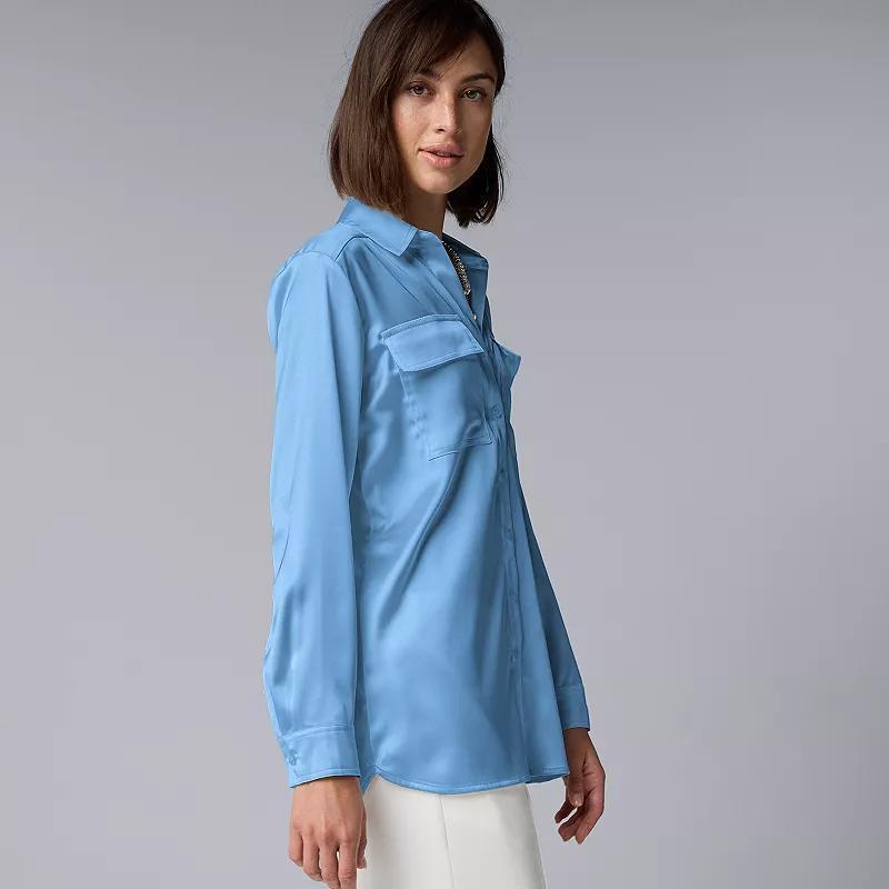 Womens Simply Vera Vera Wang Satin Utility Shirt White Milk Product Image