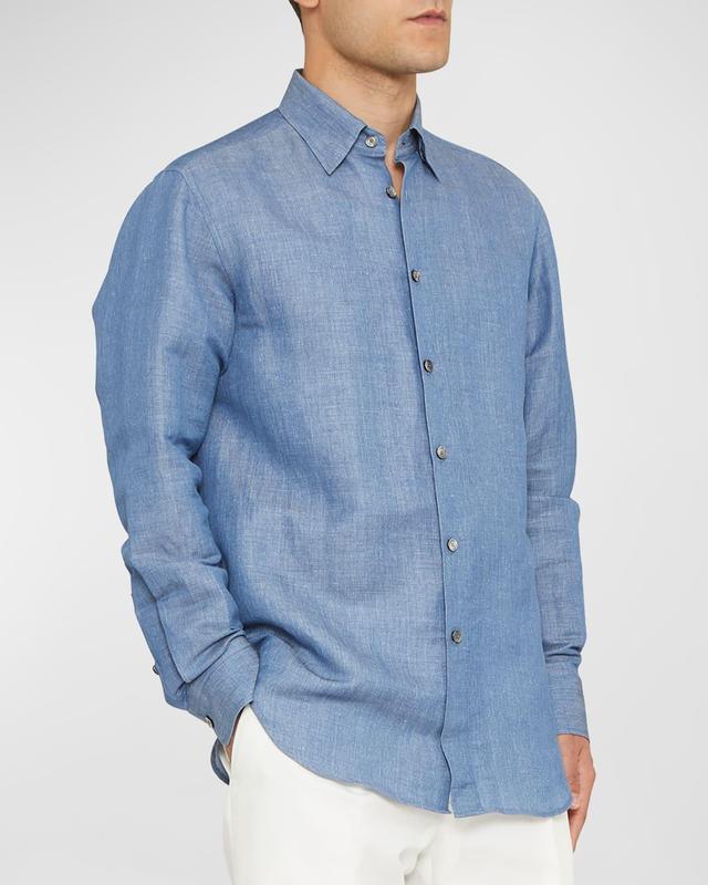 Brioni Men's Chambray Sport Shirt - Size: SMALL - BLUETTE Product Image