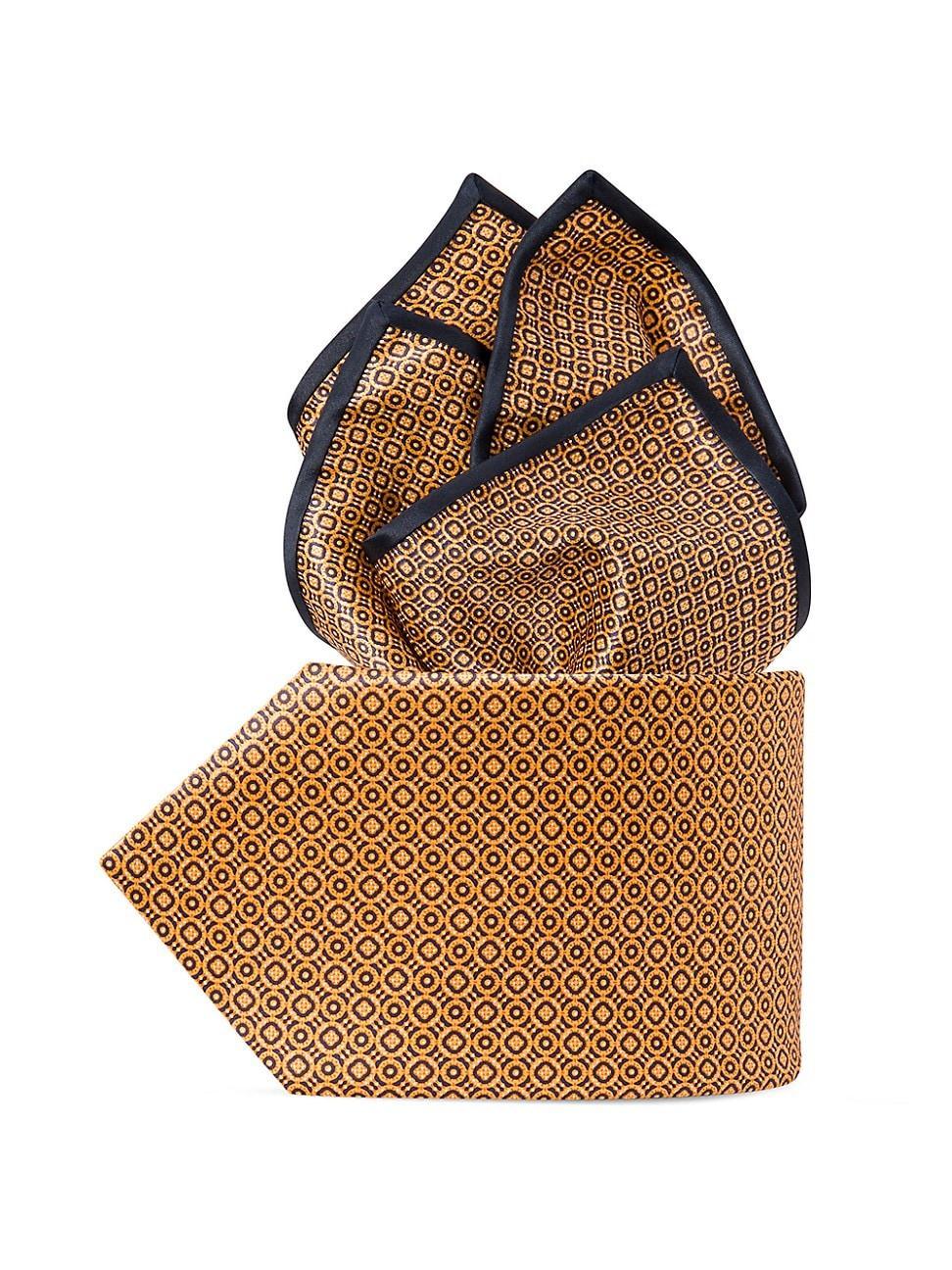 Mens Luxury Hand Printed Silk Tie Set Product Image