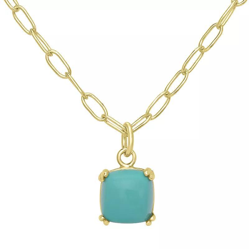 Gemistry 14k Gold over Sterling Silver Stone Square Pendant Necklace, Womens Green Agate Product Image