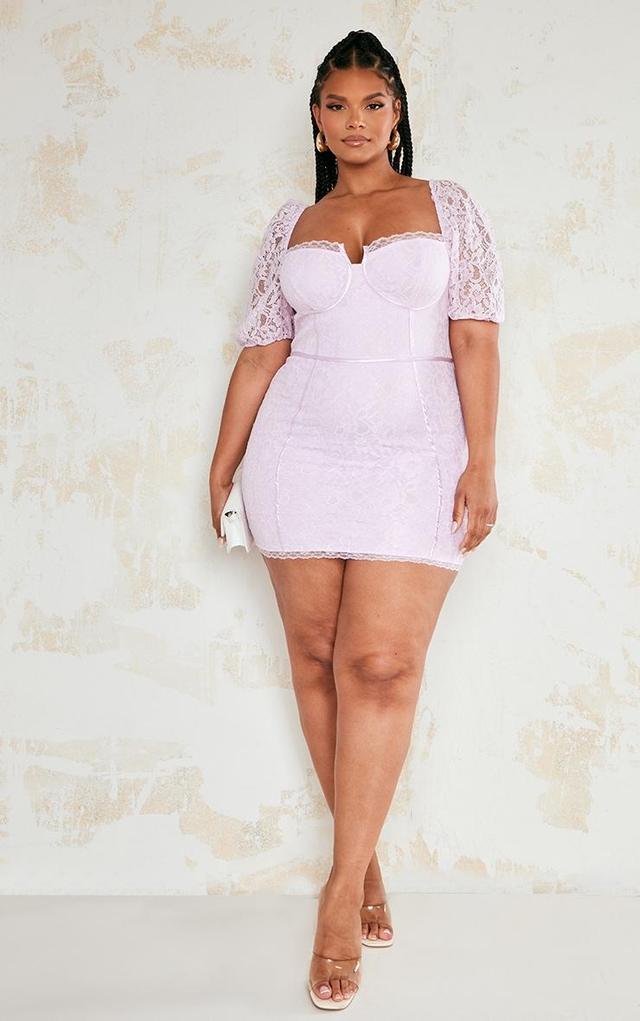 Plus Lilac Lace Cup Detail Bodycon Dress Product Image