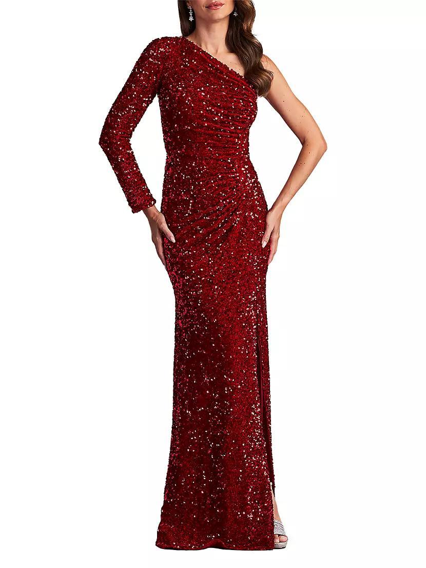 Ruched Sequined One-Sleeve Gown Product Image