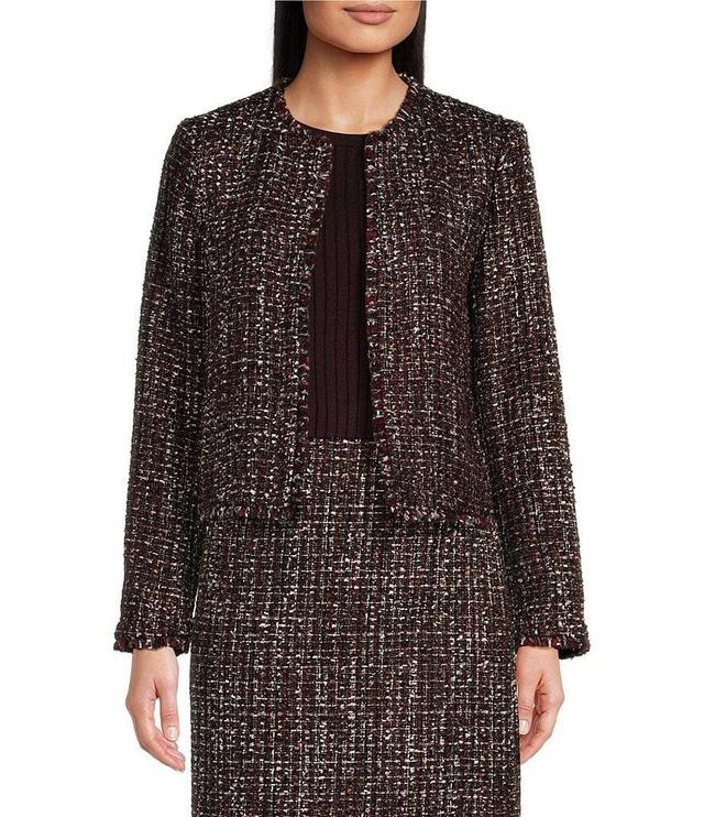 Calvin Klein Tweed Open Front Round Neck Cropped Jacket Product Image