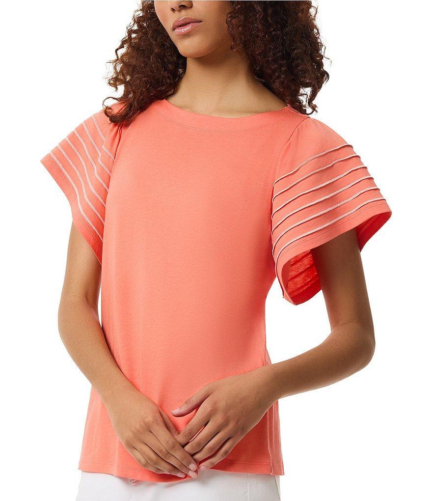 Jones New York Round Neck Short Flutter Sleeve Tee Shirt Product Image