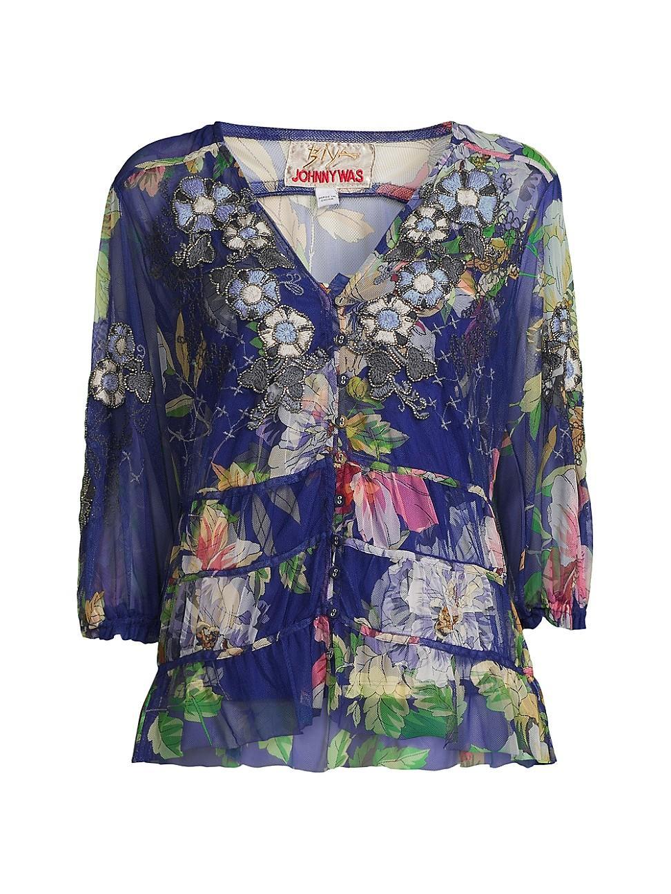 Womens Mazzy Ruched Floral Blouse Product Image