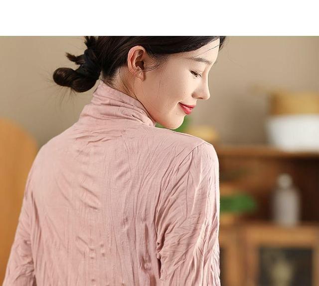 Long Sleeve Mock Neck Plain Crinkled Top Product Image