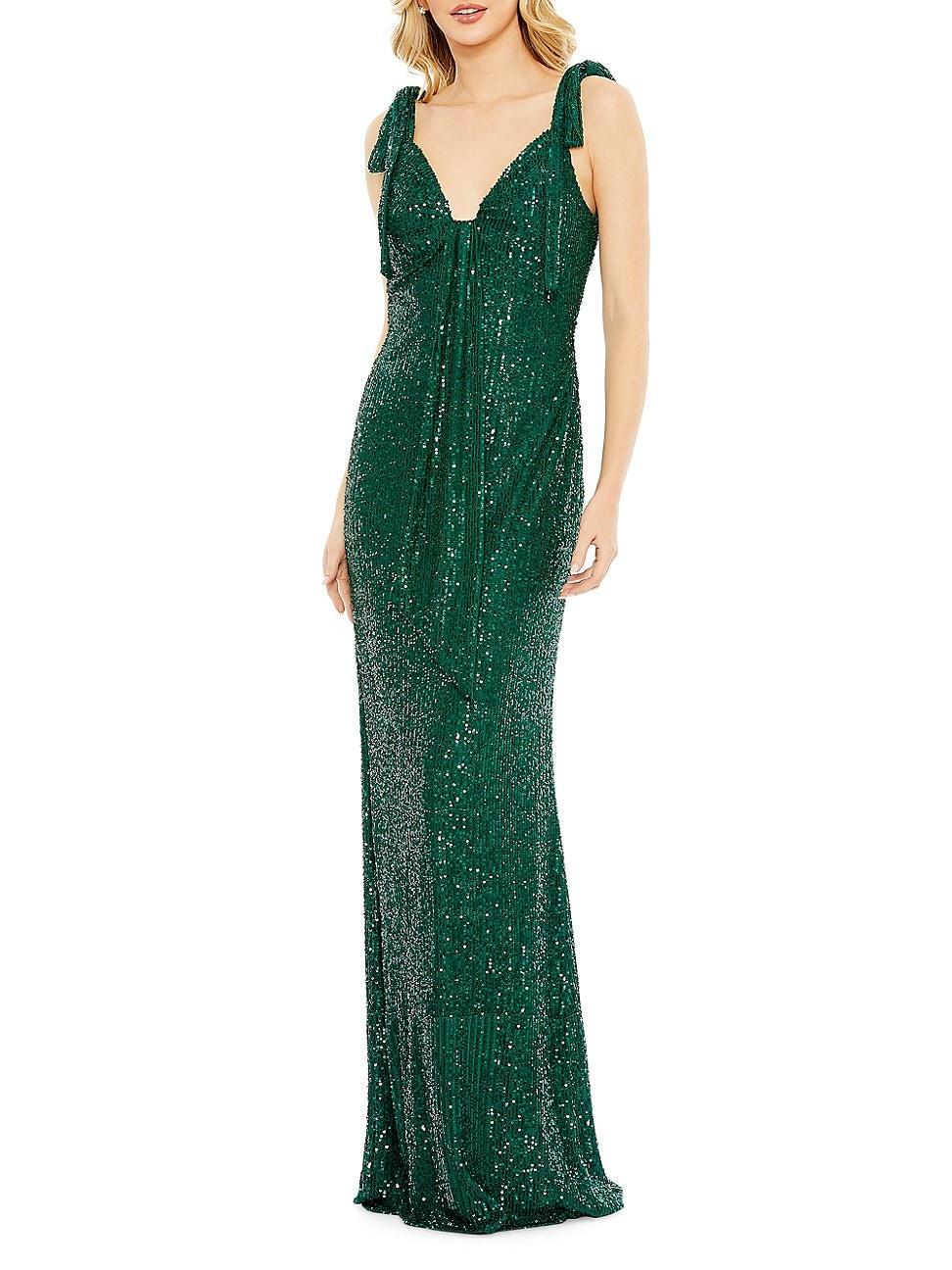 Womens Ieena Sequined Low Back Bow Shoulder Gown Product Image