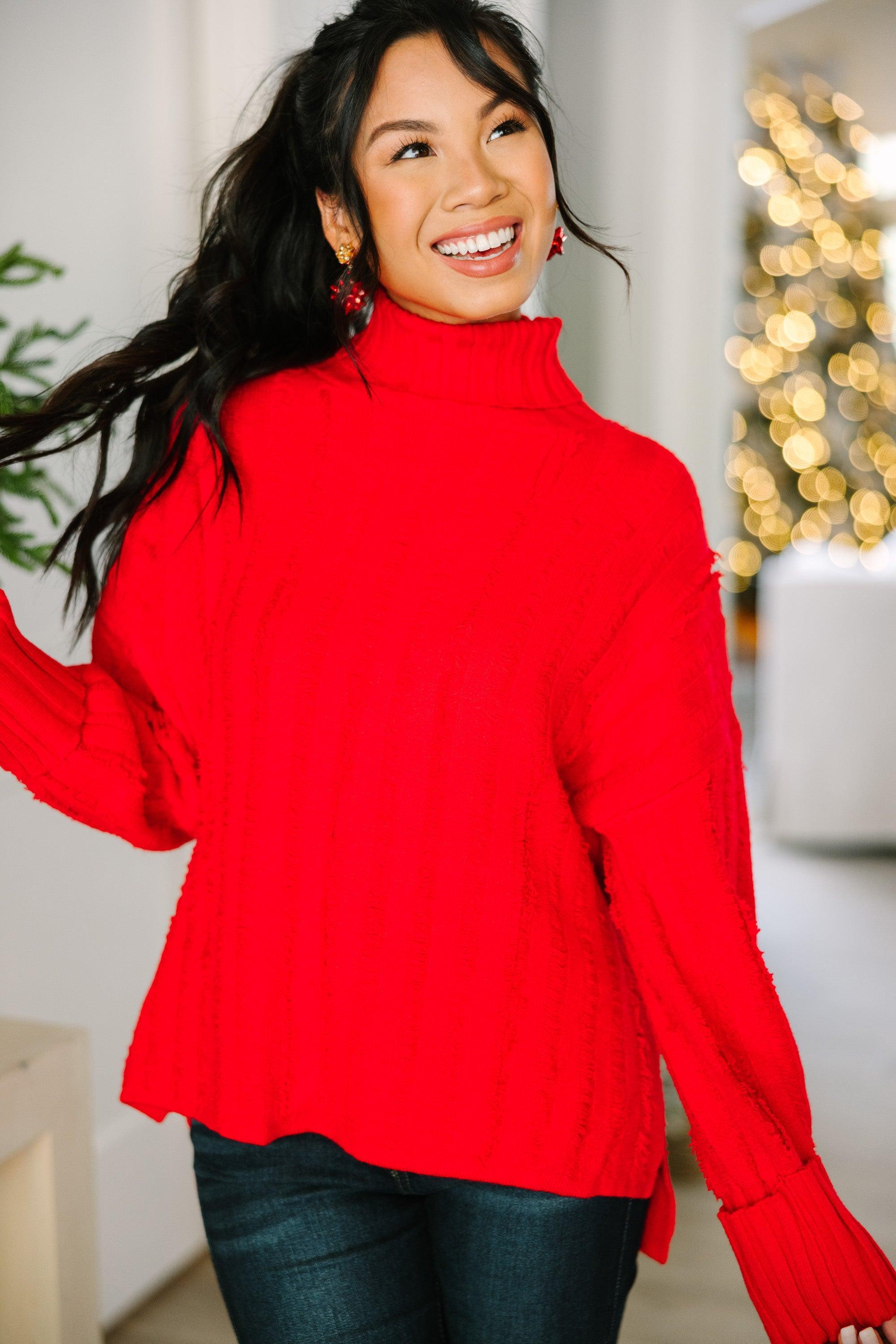 Start The Conversation Red Fringe Sweater Female Product Image