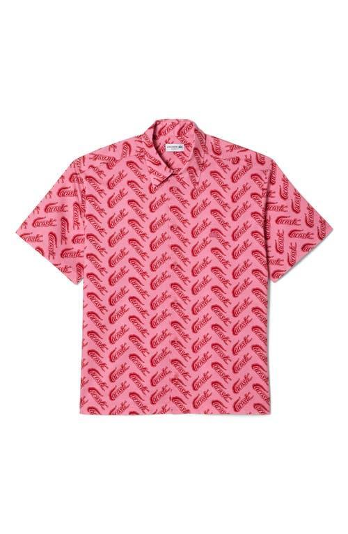 Lacoste Relaxed Fit Logo Print Short Sleeve Button-Up Shirt Product Image