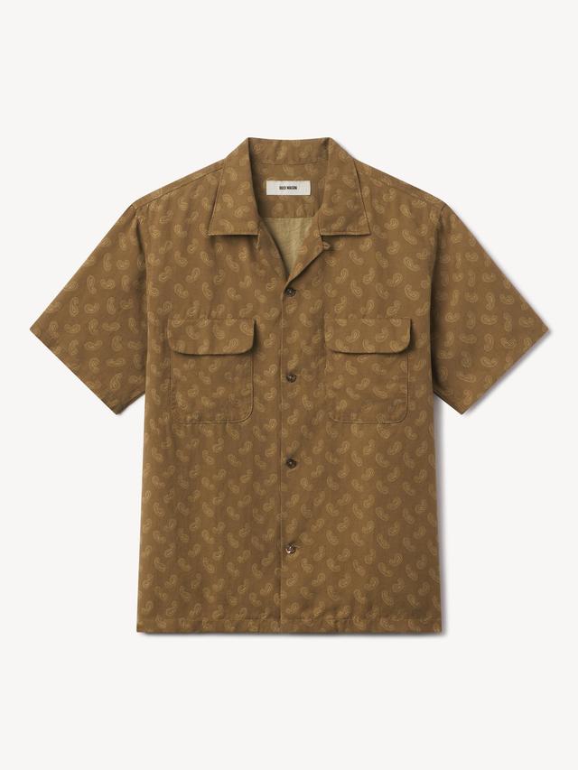 Brown Paisley Draped Linen S/S Camp Shirt Product Image