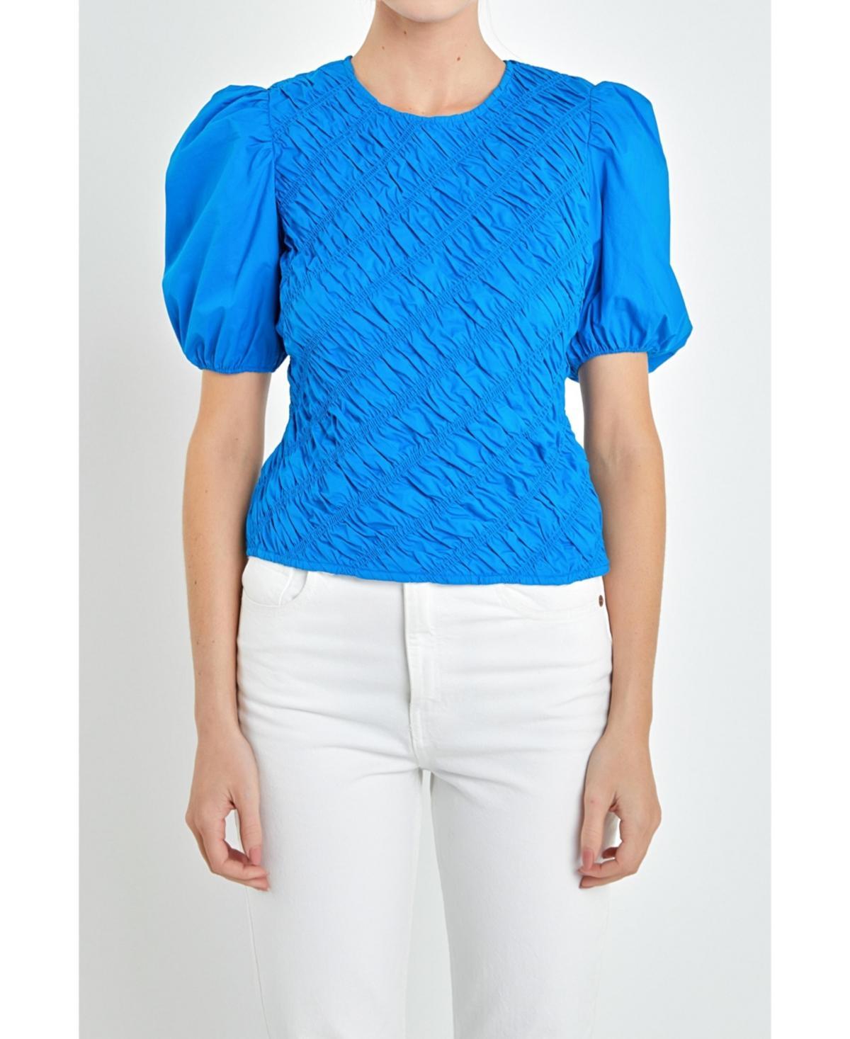 English Factory Asymmetric Shirred Puff Sleeve Top Product Image