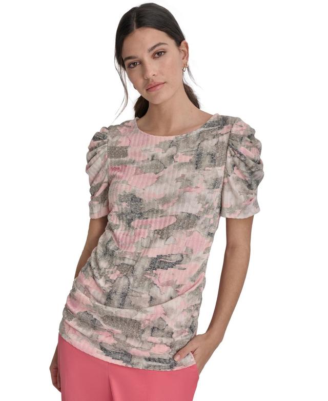 Dkny Womens Crewneck Ruched-Sleeve Top Product Image