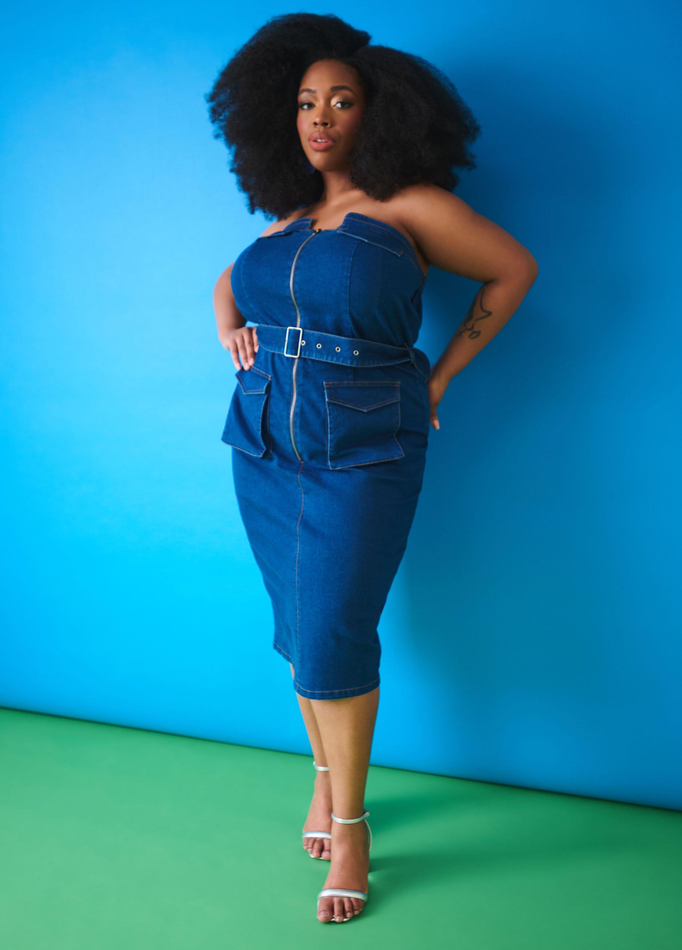 Plus Size Strapless Denim Bodycon Dress Ashley Stewart Product Image