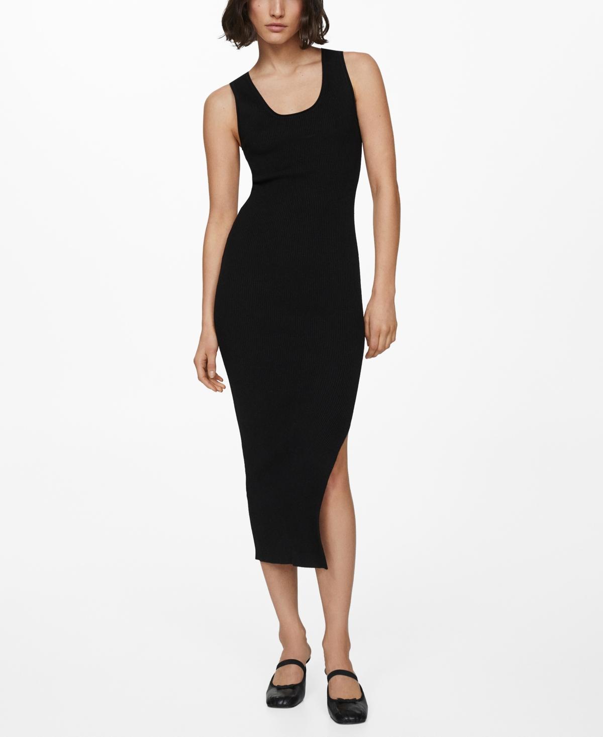 MANGO - Ribbed long dress blackWomen Product Image